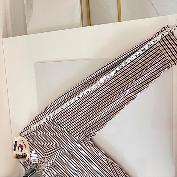 Vtg Tommy Hilfiger grandad Shirt Sz XL Crest Striped Poplin Band Collar preppy - Picture 15 of 16